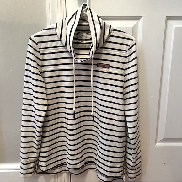 Vineyard Vines Tops - Vineyard Vines Stripe Sweater Fleece Relaxed Funnel Neck Shep Shirt, Size Small